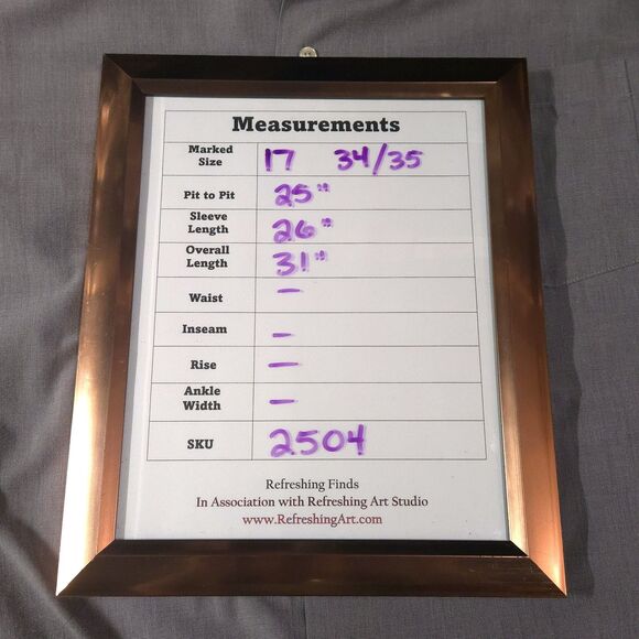 Button Long Sleeve Collared Shirt Mens 17-34/35 Gray EndonEnd Dress Work Cotton - Picture 2 of 14